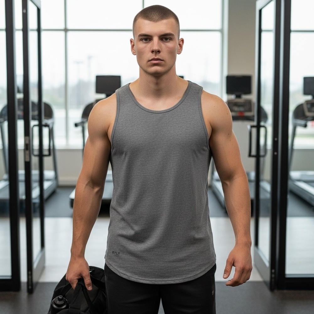 BYLT Premium Basics Mens Drop Cut Tank Lux Heather Grey Small XDC_TNK_GRY_S